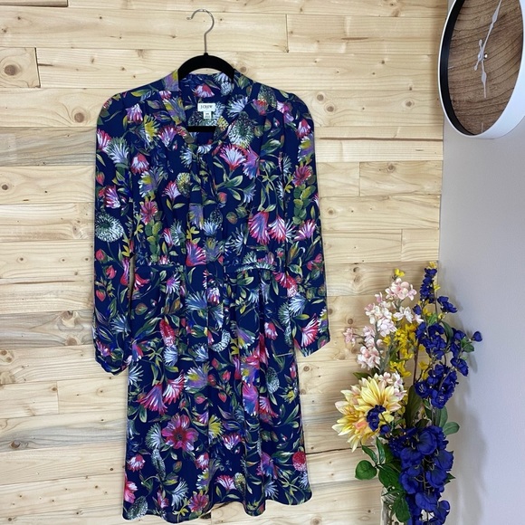 SOLD - J. Crew Navy Floral Neck Tie Dress - Picture 2 of 16